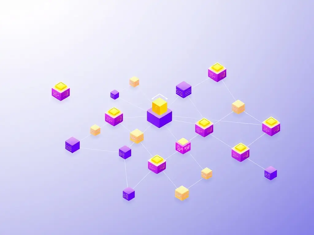 A digital illustration showing secure blockchain transactions within the financial sector, emphasizing transparency and security.